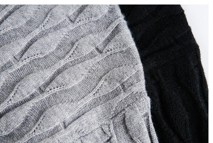 Wavy cable knit jumper styled for everyday layering