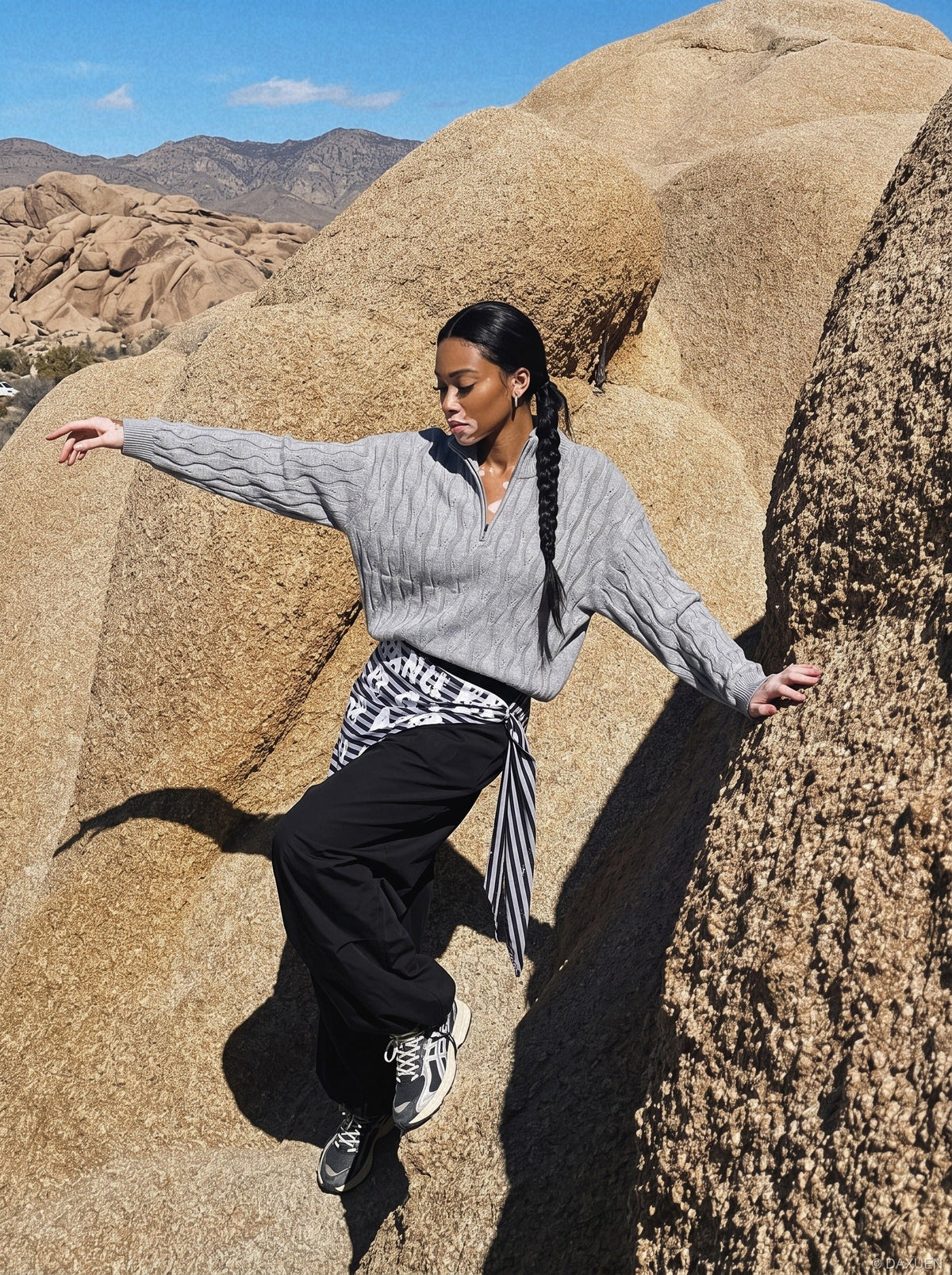 Mock neck detail on the wavy cable knit jumper