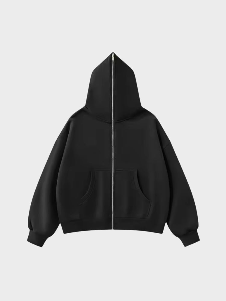 Revelse™ Full-Zip Fleece Hoodie Black Loose Fit