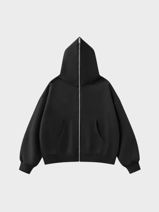 Revelse™ Full-Zip Fleece Hoodie Black Loose Fit