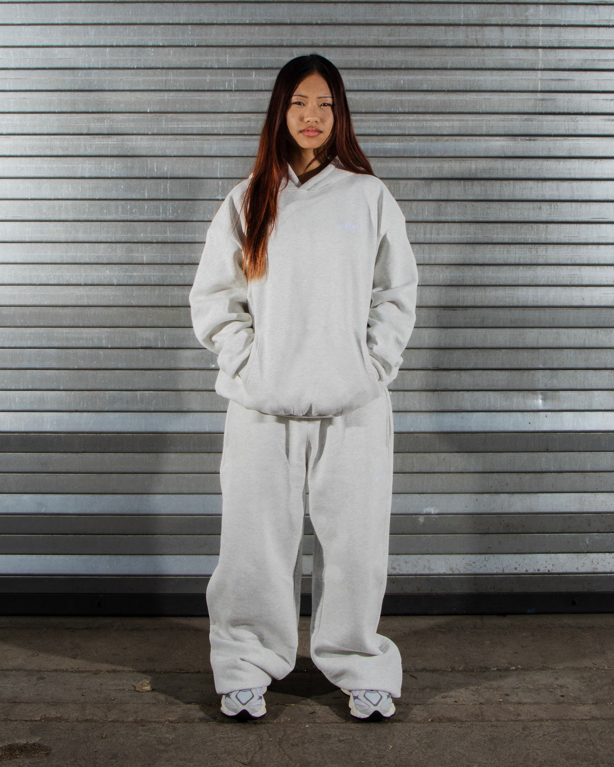 Revelse™ Oversized Cotton Blend Tracksuit Set Light Grey