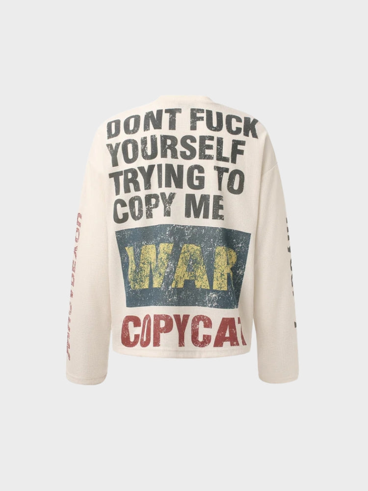 Revelse™ Oversized Waffle Knit Cotton Long-Sleeve Top Apricot