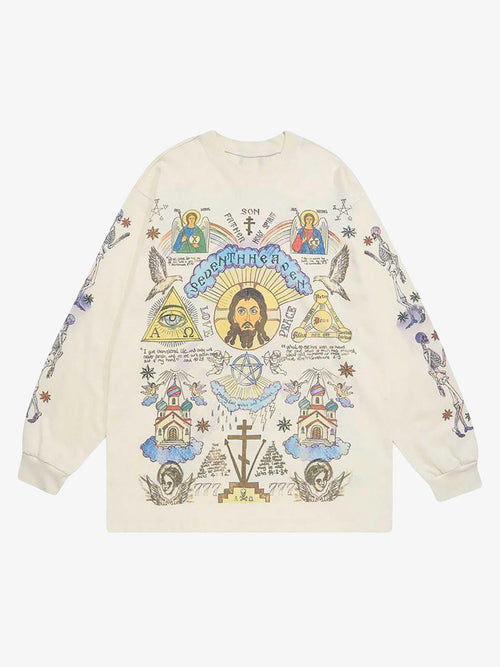 Revelse™ Men's Graffiti Print Long Sleeve Streetwear T-Shirt