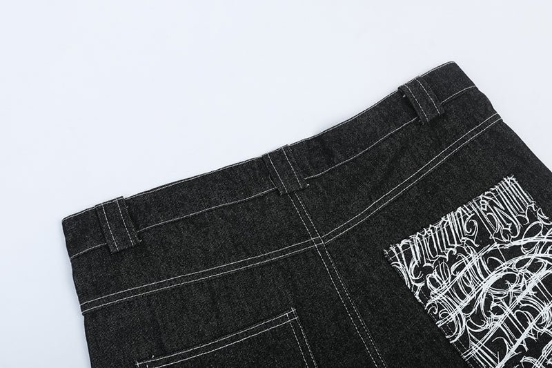 Revelse™ Men’s Graffiti Print Denim Shorts Hip-Hop Streetwear