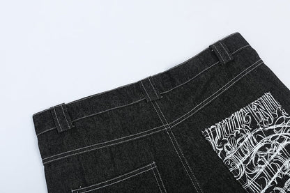 Revelse™ Men’s Graffiti Print Denim Shorts Hip-Hop Streetwear