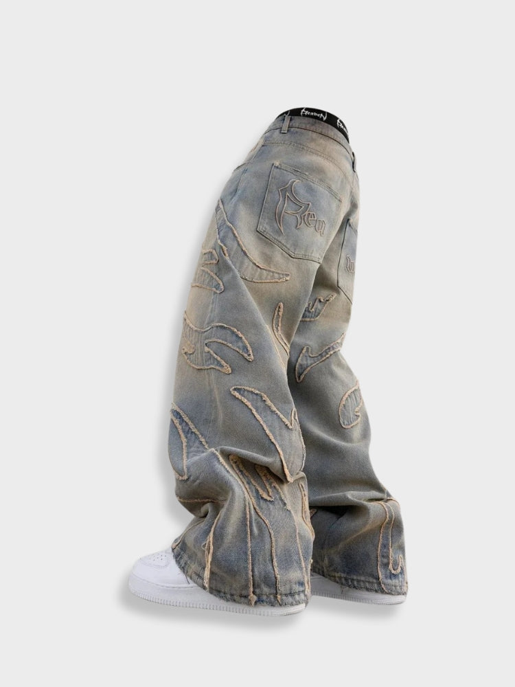 Revelse™ Unisex Loose-Fit Distressed Washed Denim Jeans Gray