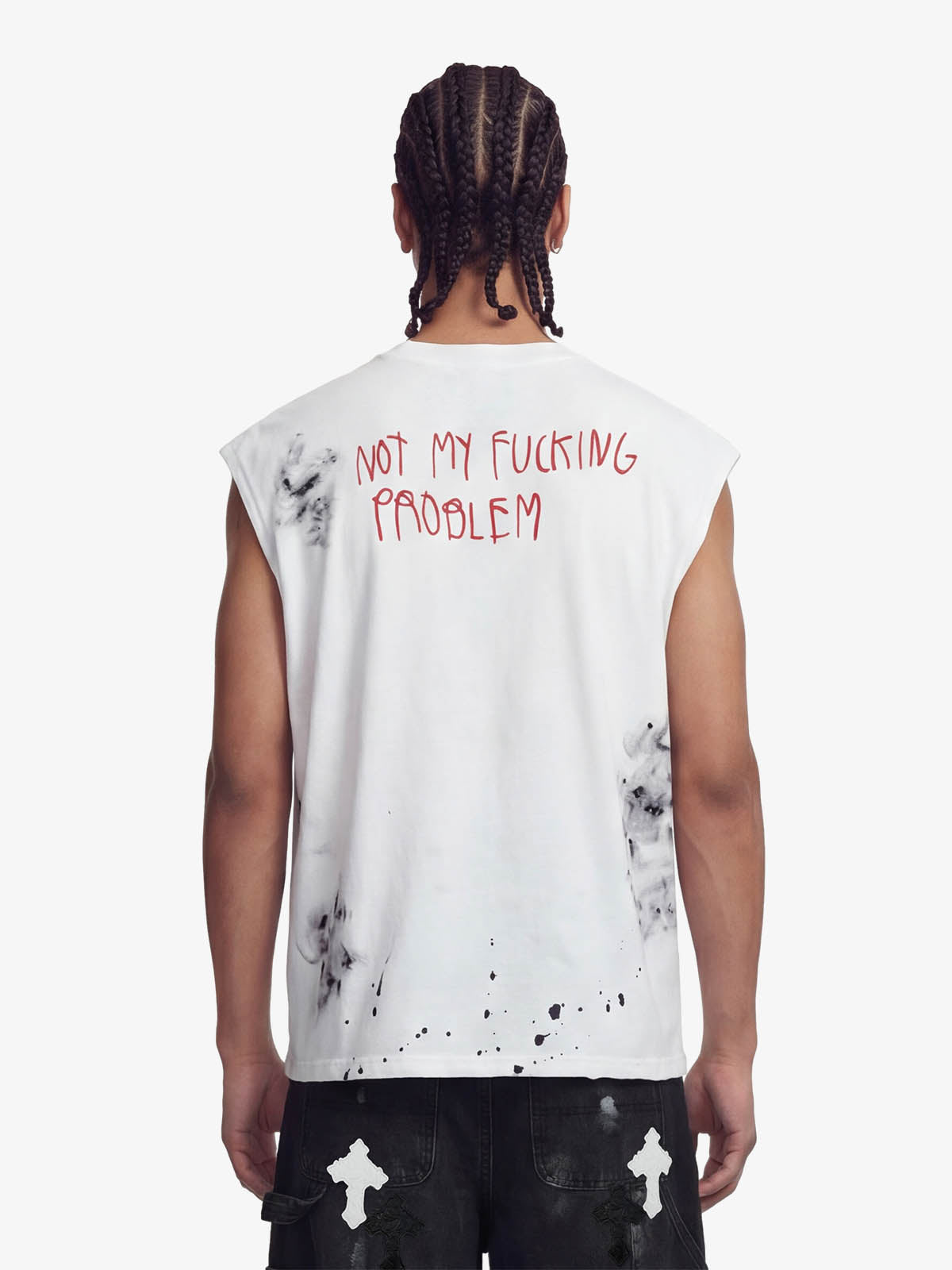Revelse™ Grunge Slogan Print Distressed Raw Hem Sleeveless T-Shirt