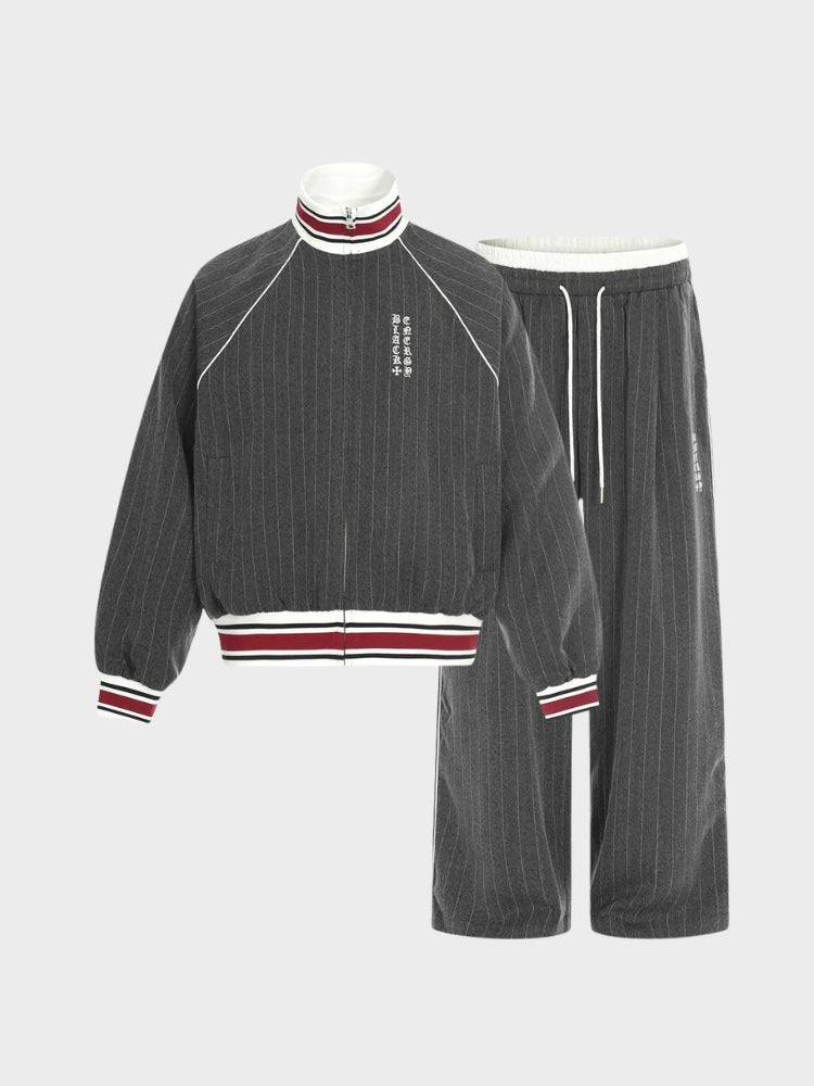 Revelse™ Striped Polyester Tracksuit Set Dark Grey