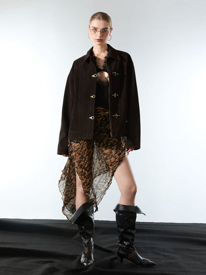 Revelse™ Retro Suede Bomber Jacket with Metal Button Lapel