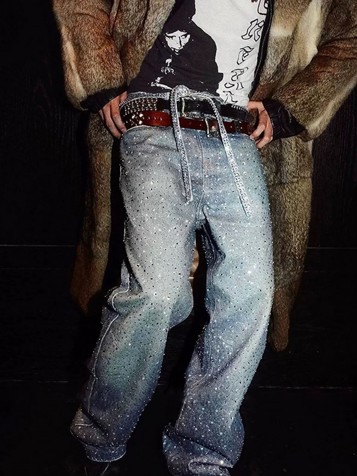 Revelse™ Distressed Denim Jeans with Diamond Belt Decor Detail