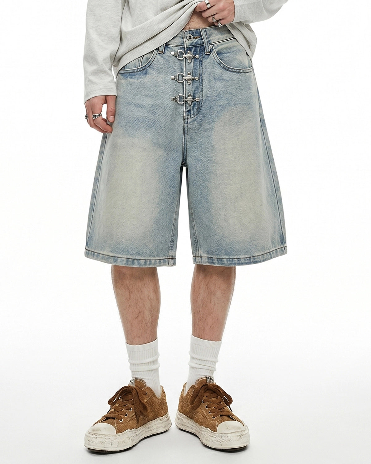 Revelse™ Men's Denim Metal Buckle Baggy Jorts