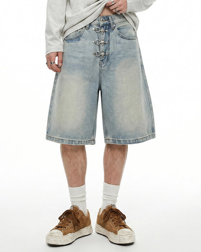 Revelse™ Men's Denim Metal Buckle Baggy Jorts