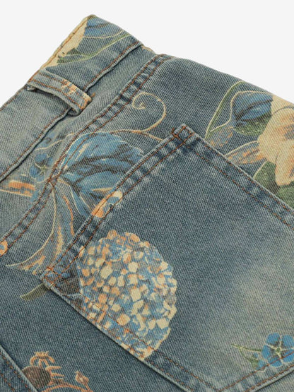 Revelse™ Floral Print Denim Carpenter Jeans