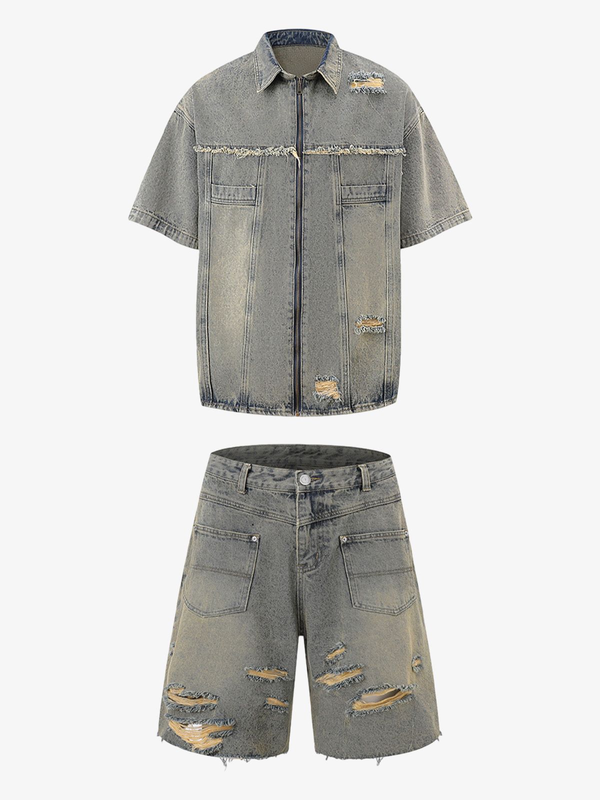 Revelse™ Men's Ripped Distressed Denim Jacket and Pants Set