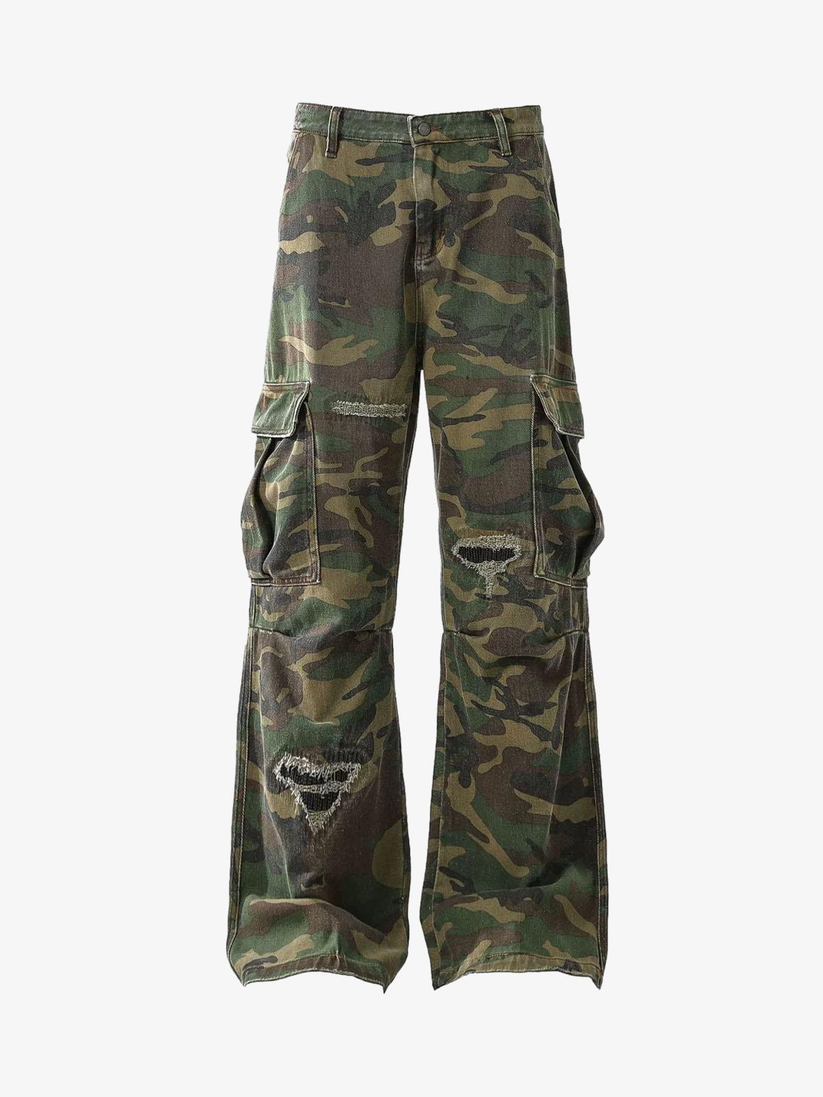 Revelse™ Woven Ripped Camouflage Cargo Baggy Pants