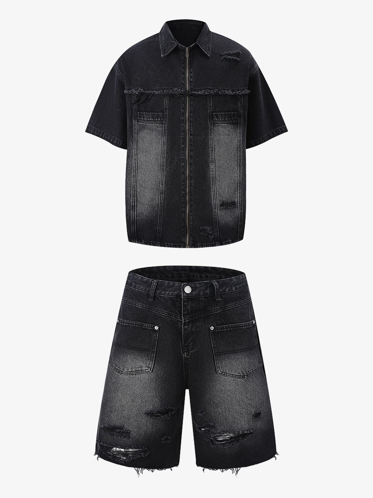 Revelse™ Men's Ripped Distressed Denim Jacket and Pants Set