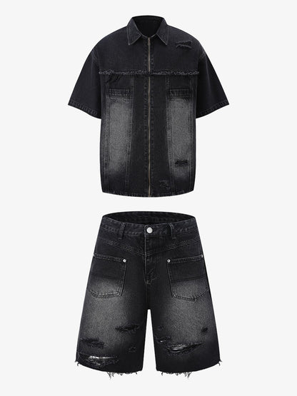 Revelse™ Men's Ripped Distressed Denim Jacket and Pants Set