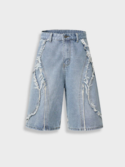 Revelse™ Distressed Embroidered Denim Jorts