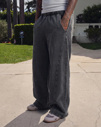 Full-length view of the relaxed sweatpants silhouette