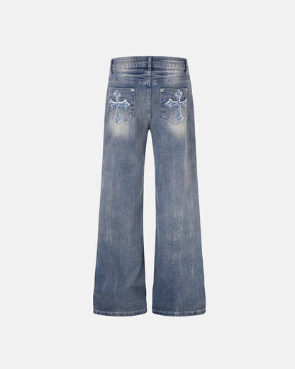 Embroidered Bootcut Jeans With Bamboo-Weave Detail