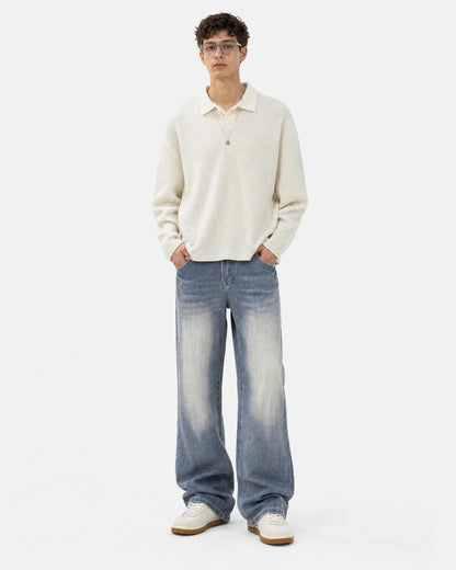 Back view of bootcut jeans showing embroidered detailing