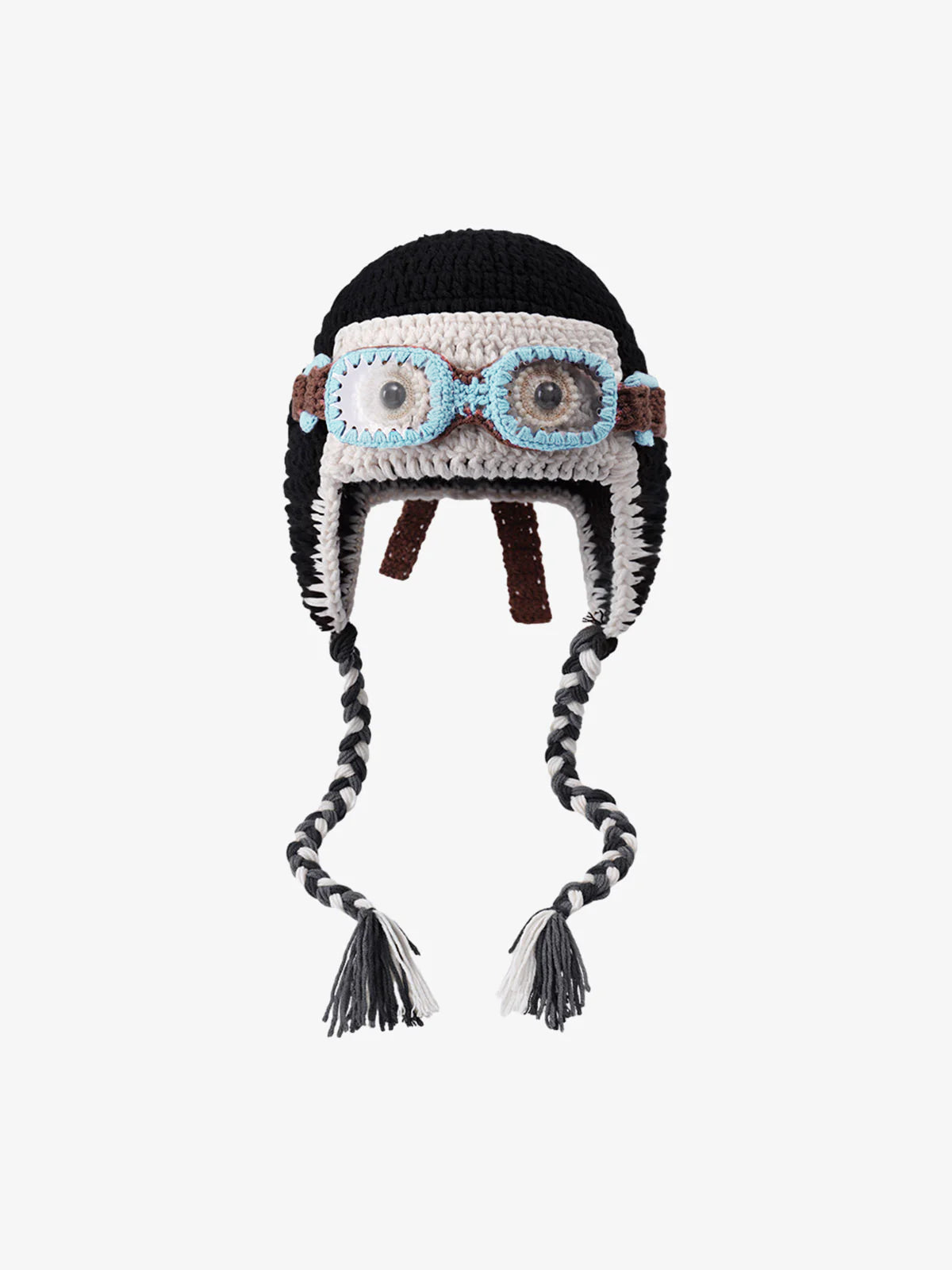 Back view of the crochet trapper hat showing its textured finish