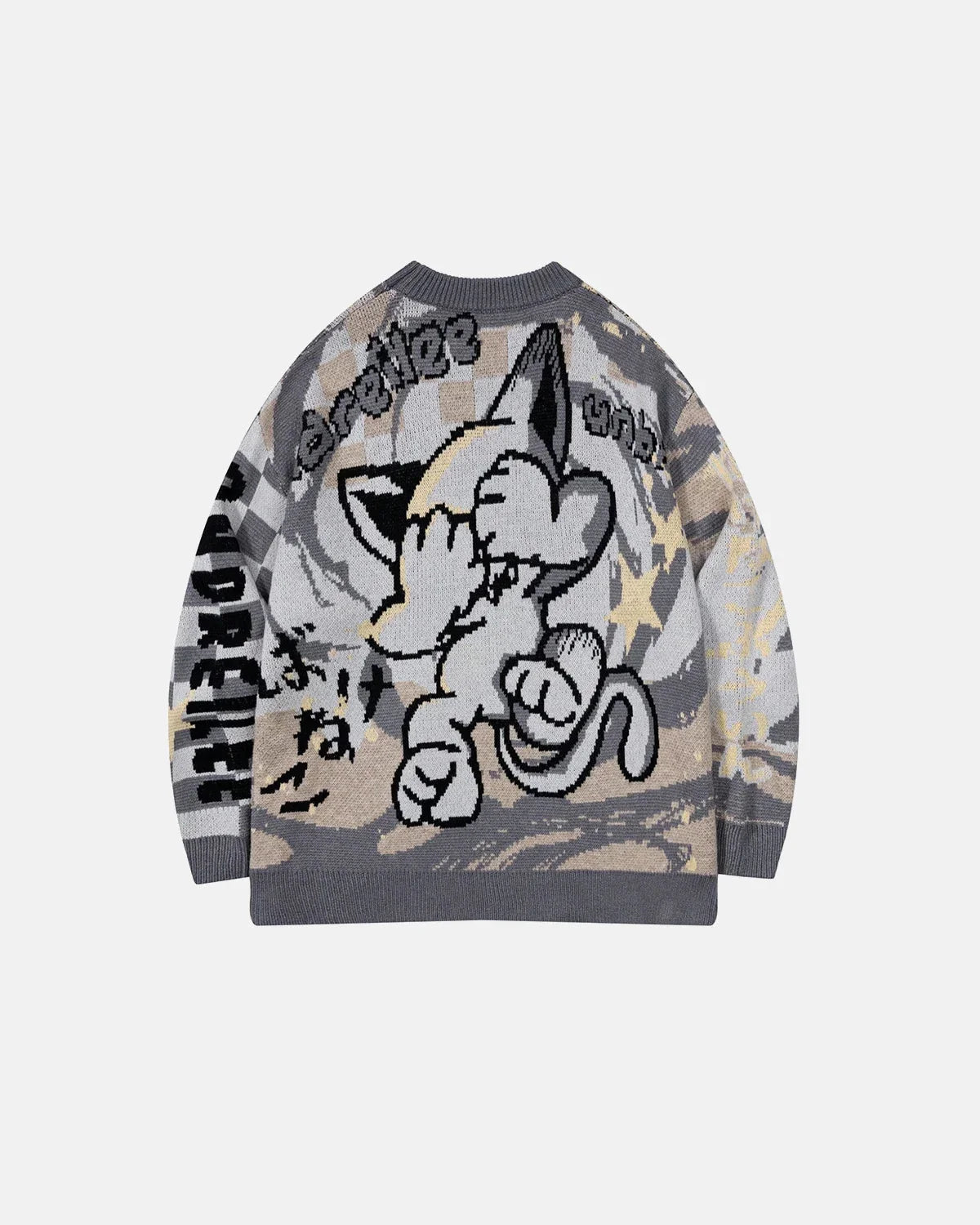 Crew neck and ribbed neckline of the comic graphic jumper