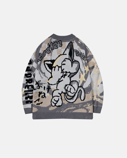 Crew neck and ribbed neckline of the comic graphic jumper