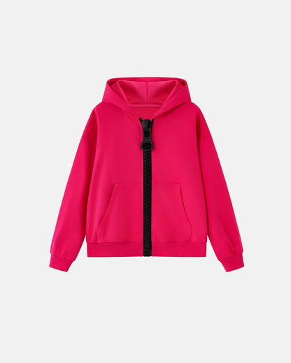 Detail of the hood on the chunky zip-up hoodie