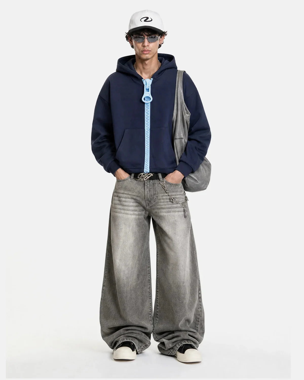 Hooded contrast sweatshirt shown from the side