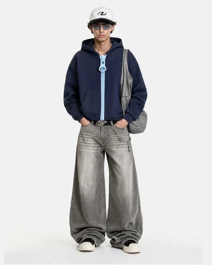Hooded contrast sweatshirt shown from the side