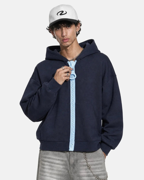 Contrast chunky zip-up hoodie shown from the front