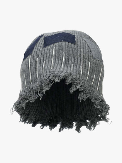 Denim patchwork hat with a soft beanie-style fit