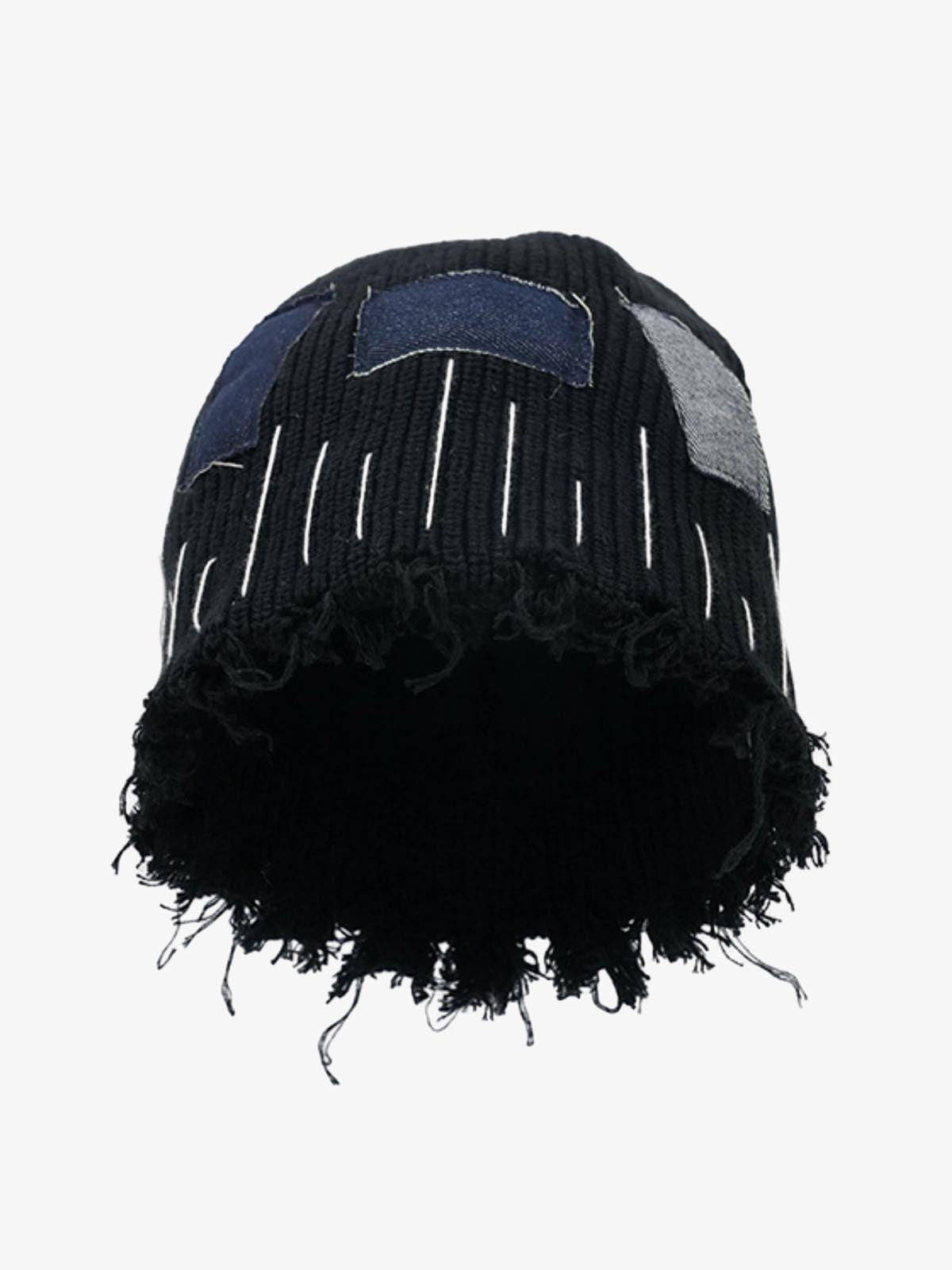 Casual streetwear beanie made from distressed denim