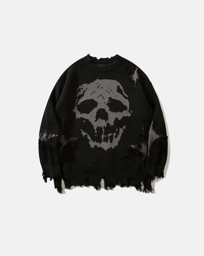 Distressed Skull Knit Sweater