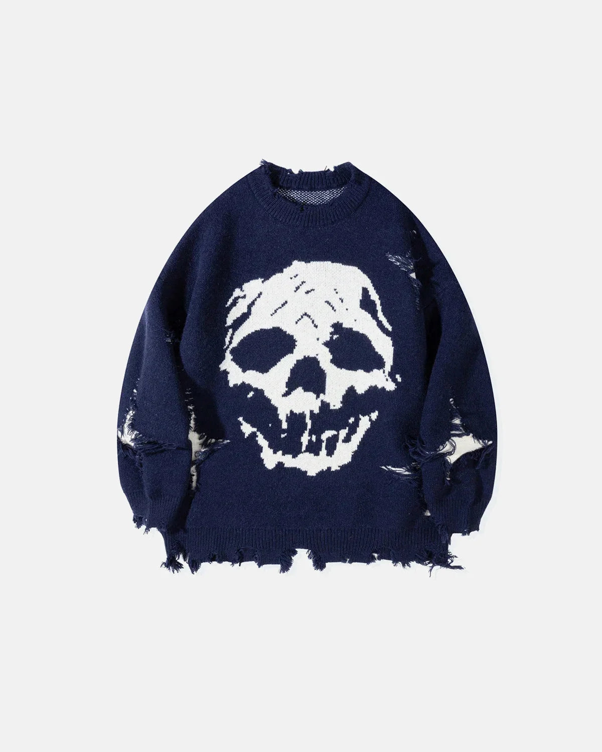 Hem detail of the distressed skull jumper