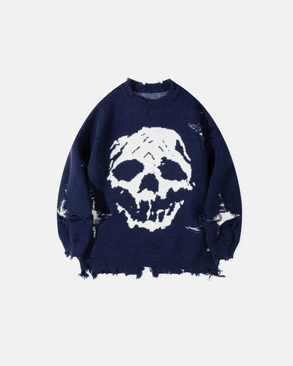 Distressed Skull Knit Sweater