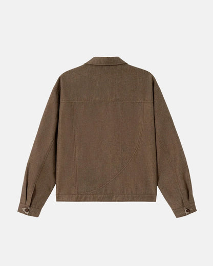 Close-up of the embroidered detail on the workwear jacket