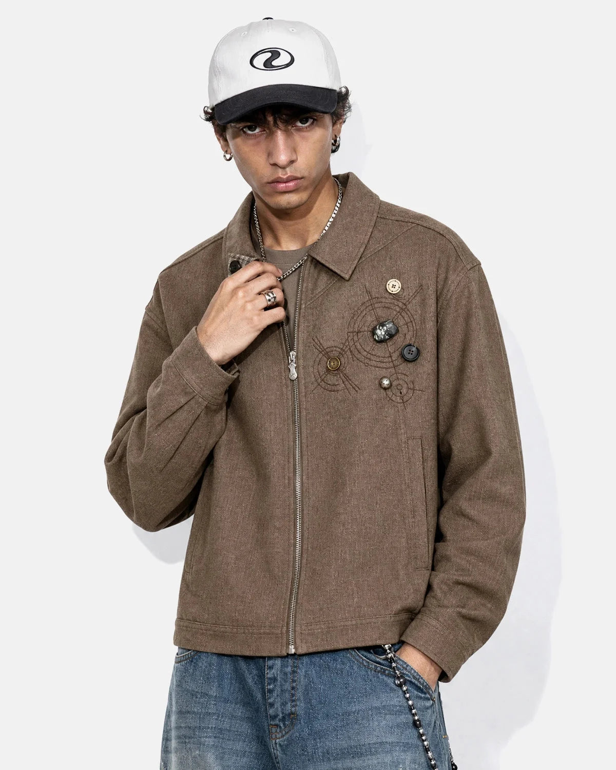 Embroidered workwear jacket with a boxy streetwear fit