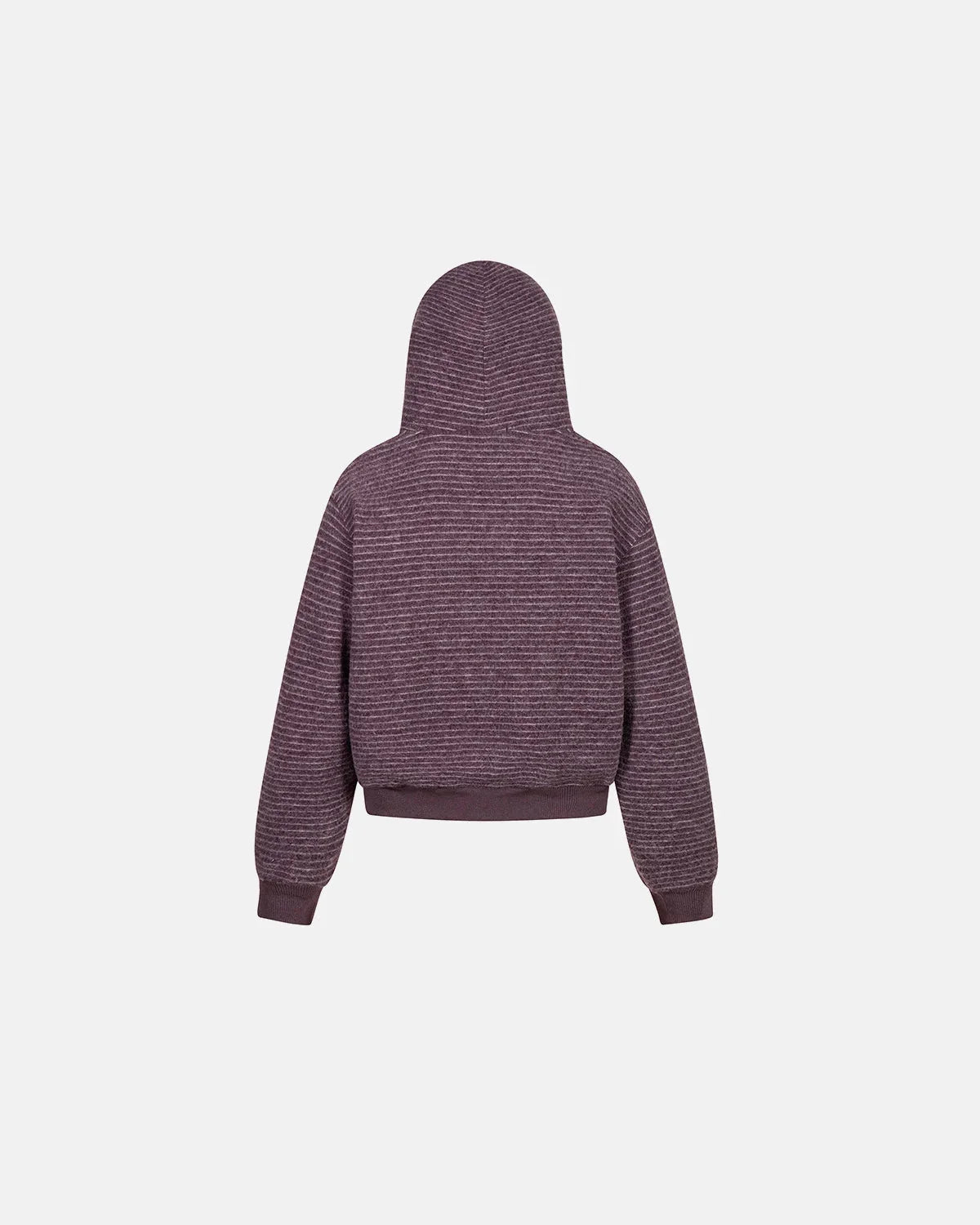 Fuzzy striped hoodie featuring a full-length front zip and hood