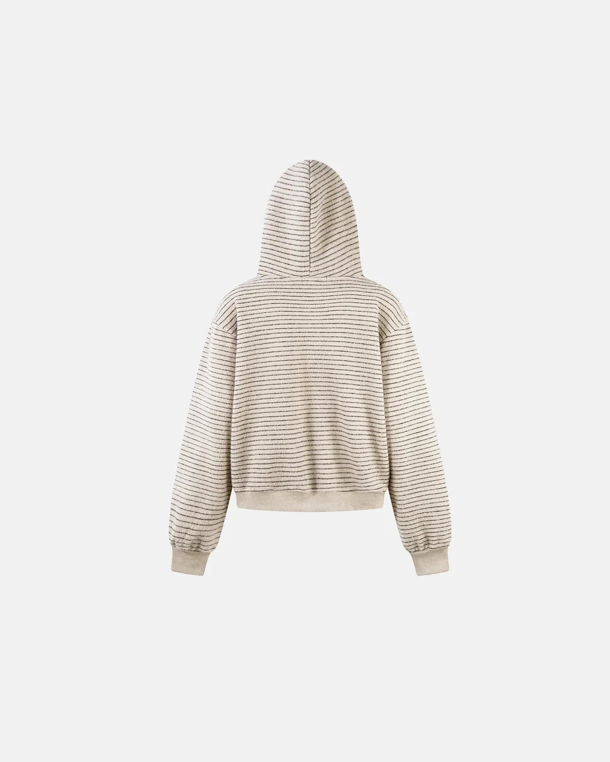 Soft hood detail on the striped zip-up hoodie