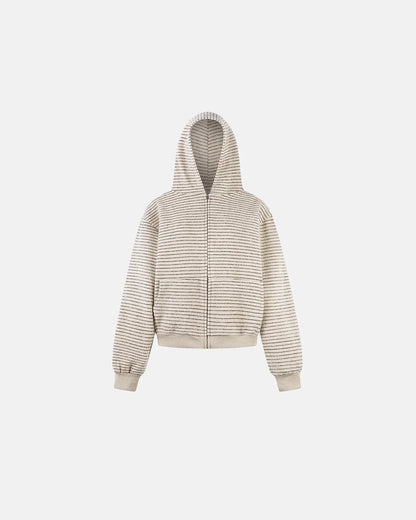 Striped Fuzzy Zip-Up Hoodie