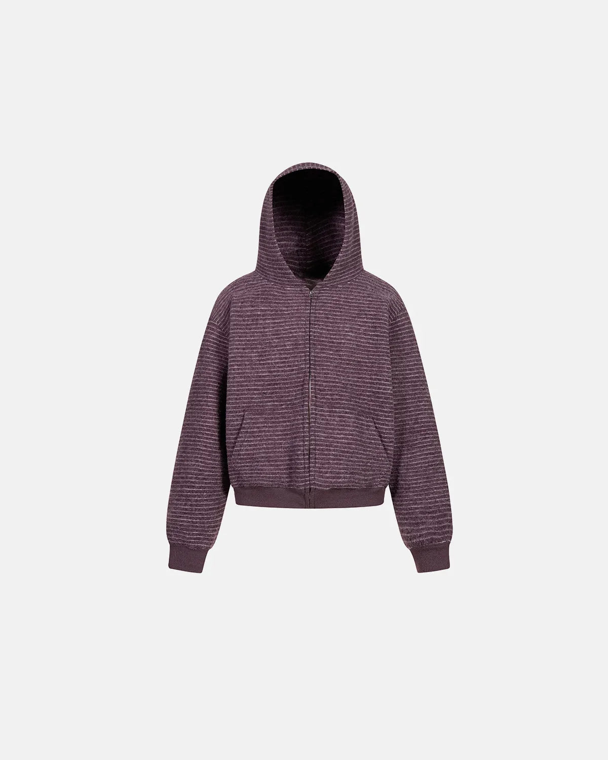 Close-up of the soft fuzzy texture and striped design on the hoodie