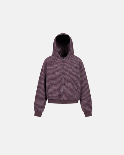 Striped Fuzzy Zip-Up Hoodie