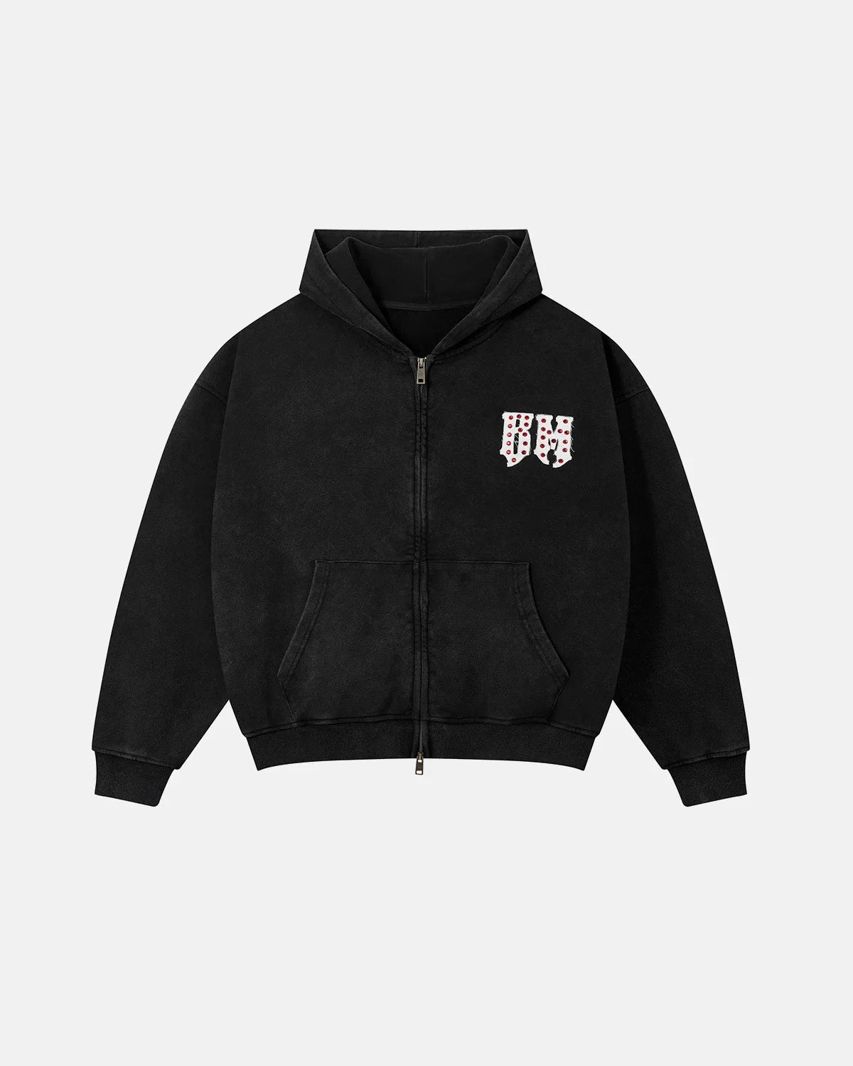 Gothic Letter Washed Zip-Up Hoodie
