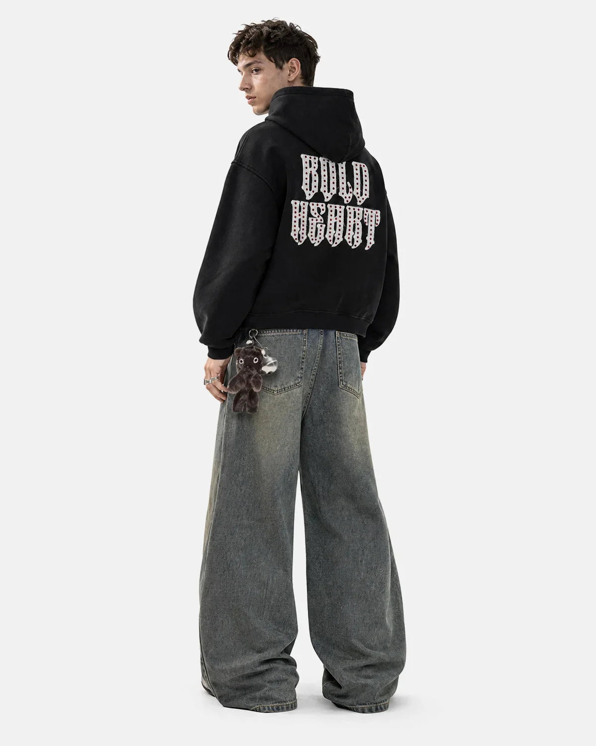 Hoodie front showing the full-length zip fastening