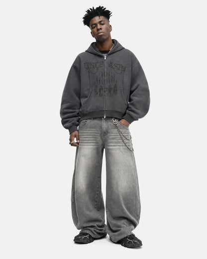 Zip fastening on the gothic washed hoodie