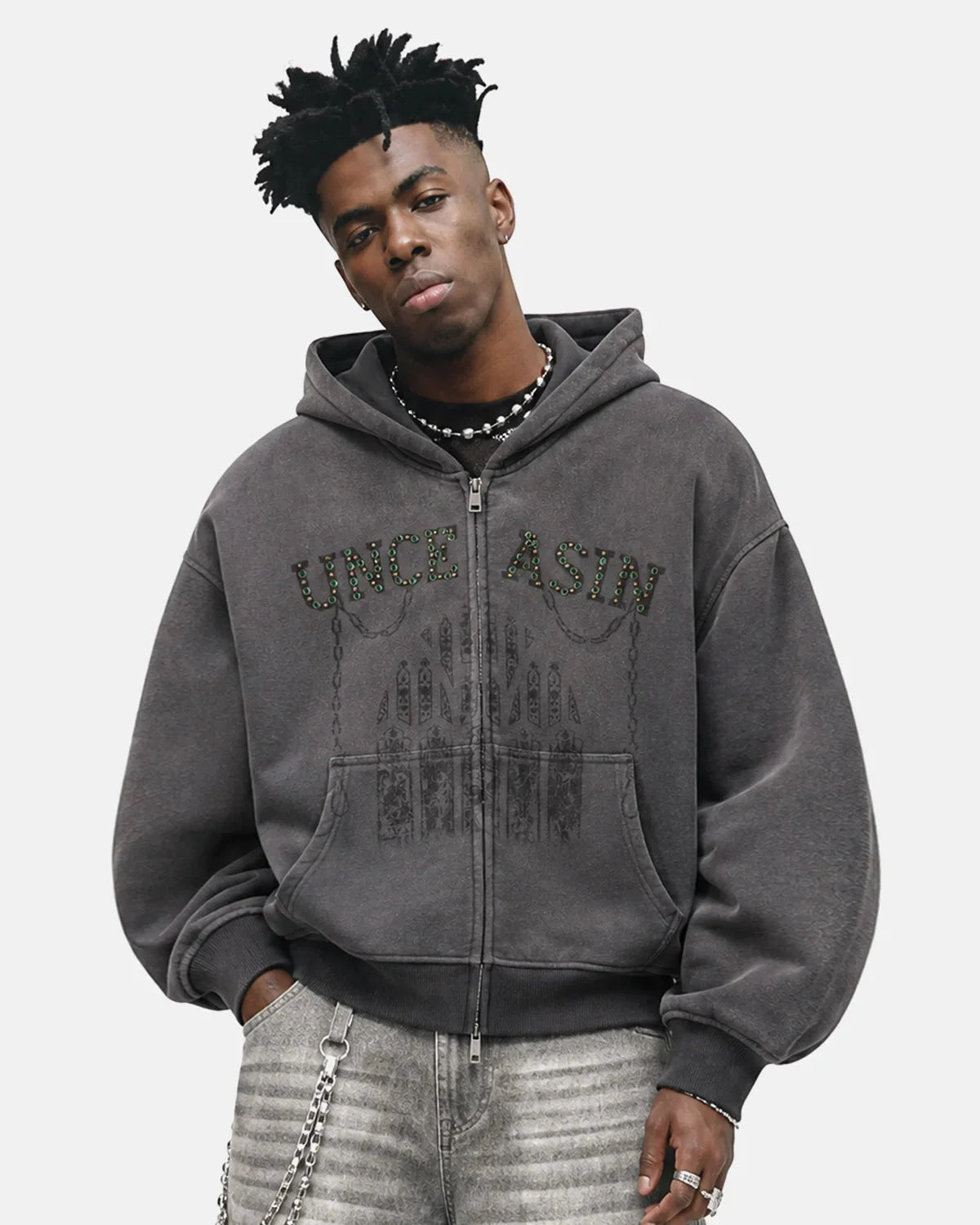 Sleeve and cuff detail of the gothic hoodie