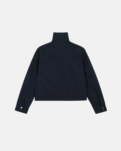 Front detail of the boxy workwear jacket collar
