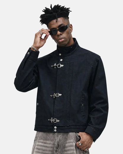 Side view showing the jacket's relaxed boxy fit